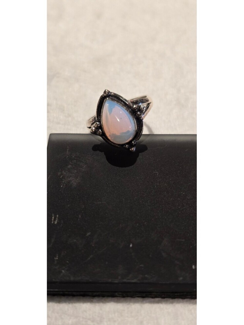 Milky White Opal Silver Ring, Size 7, Stamped 925